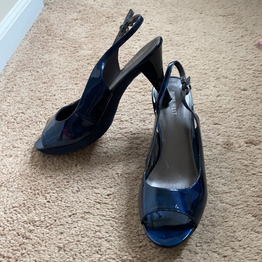 Nine West Blue Heels in Vinyl (?) and Suede 👠